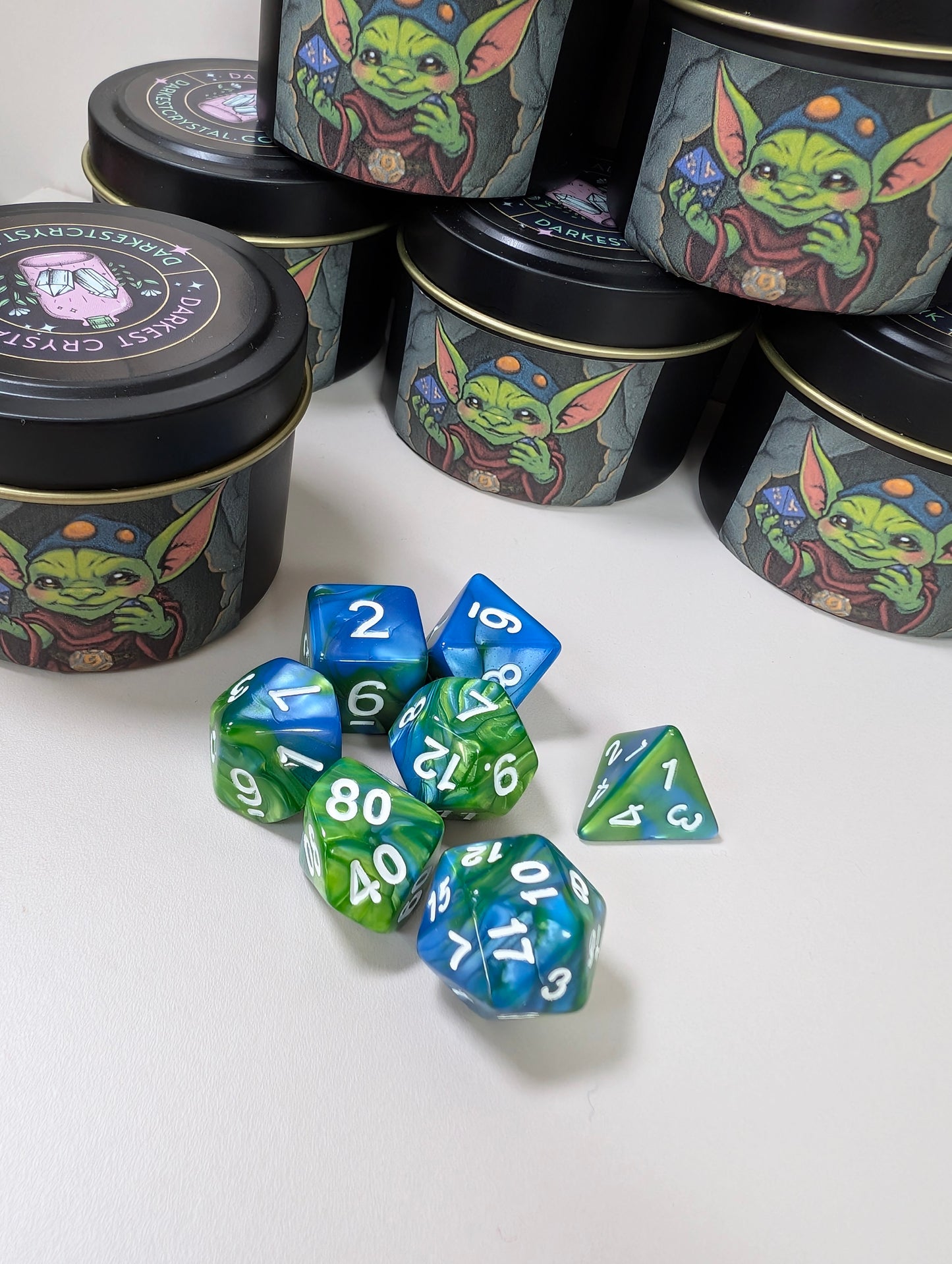 Mystery Dice Tin for Dice Goblins β Standard or Sparkly Surprise dice.