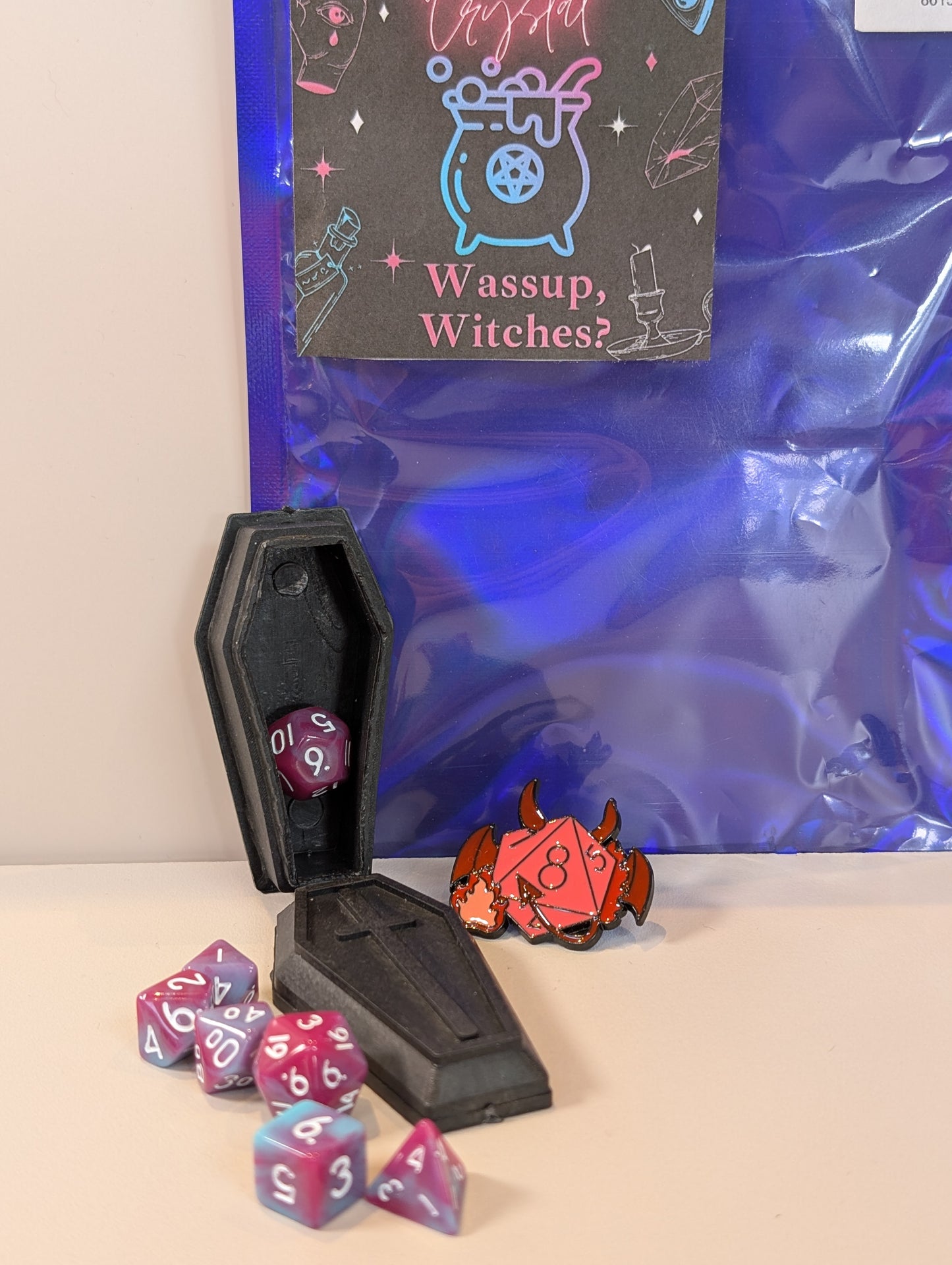 Wassup Witches Mini Dice Set in Coffin Box – Spooky, Stylish, and Spellbinding