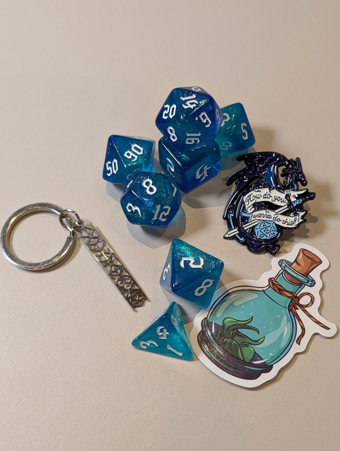 Sea Dragon Pack – Polyhedral Dice Set with Sticker, ring, and Badge!