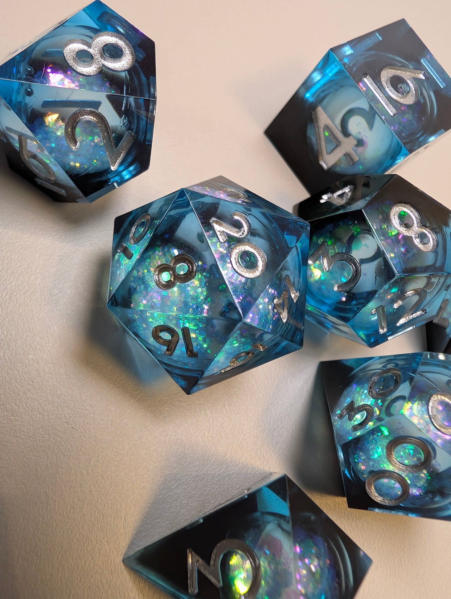 Aurora Borealis Liquid Core Dice Set – Sparkly Pink, Green & Blue Polyhedral Dice