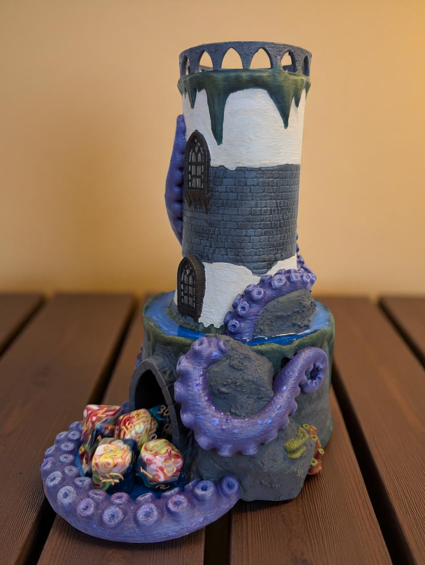TTRPG accessories, Kraken’s Grasp Dice Tower – Lighthouse of Lost Rolls Gift ideas for geeks & gamers
