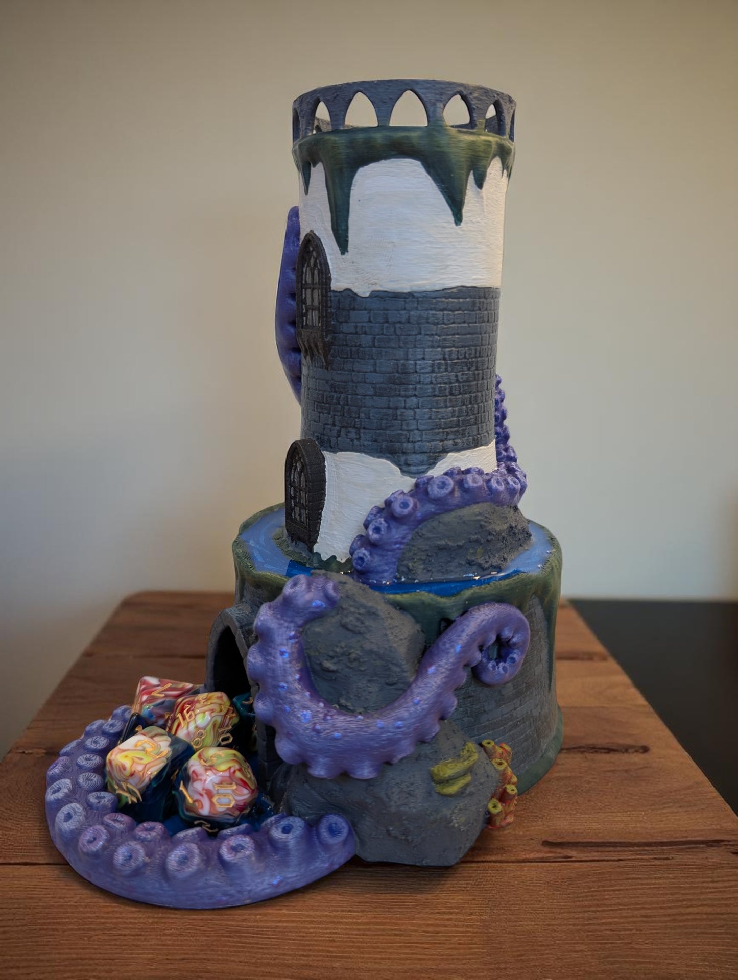 TTRPG accessories, Kraken’s Grasp Dice Tower – Lighthouse of Lost Rolls Gift ideas for geeks & gamers