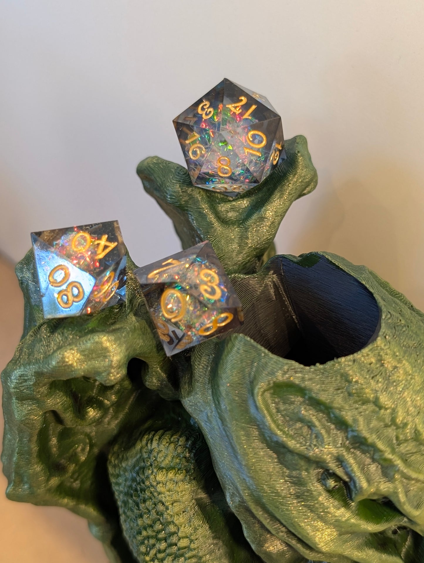 TTRPG accessories, Cthulhu dice tower with deep sea shimmer dice gift ideas for geeks & gamers