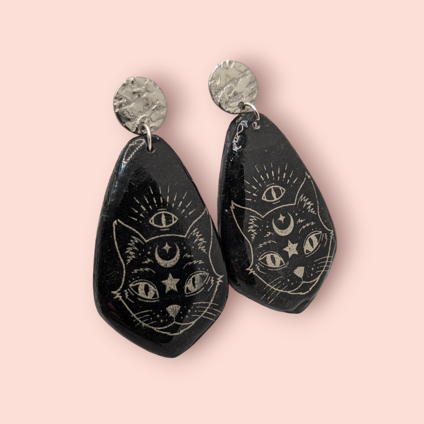Gothic kitty spellbinding tarot style earrings