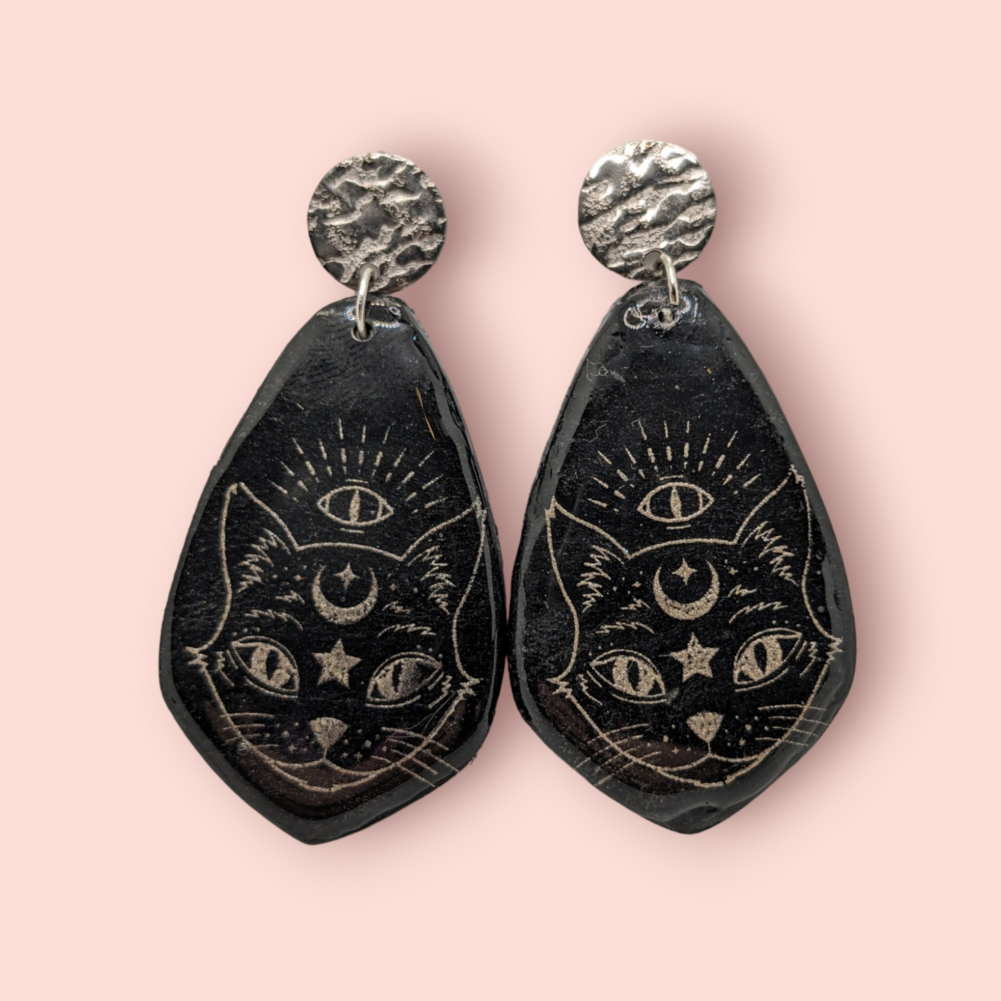 Gothic kitty spellbinding tarot style earrings