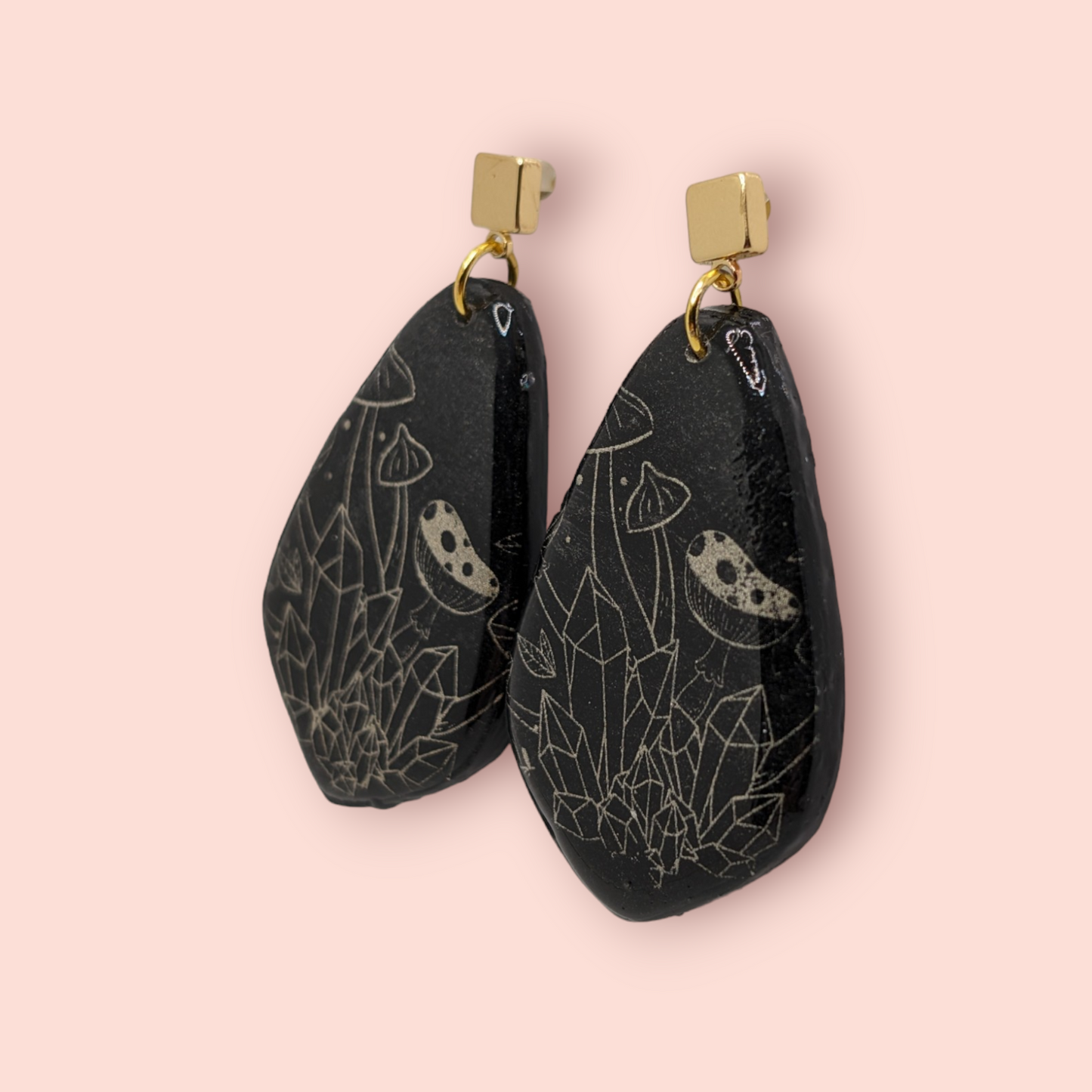 Gothic mushroom & crystal, spellbinding tarot style earrings