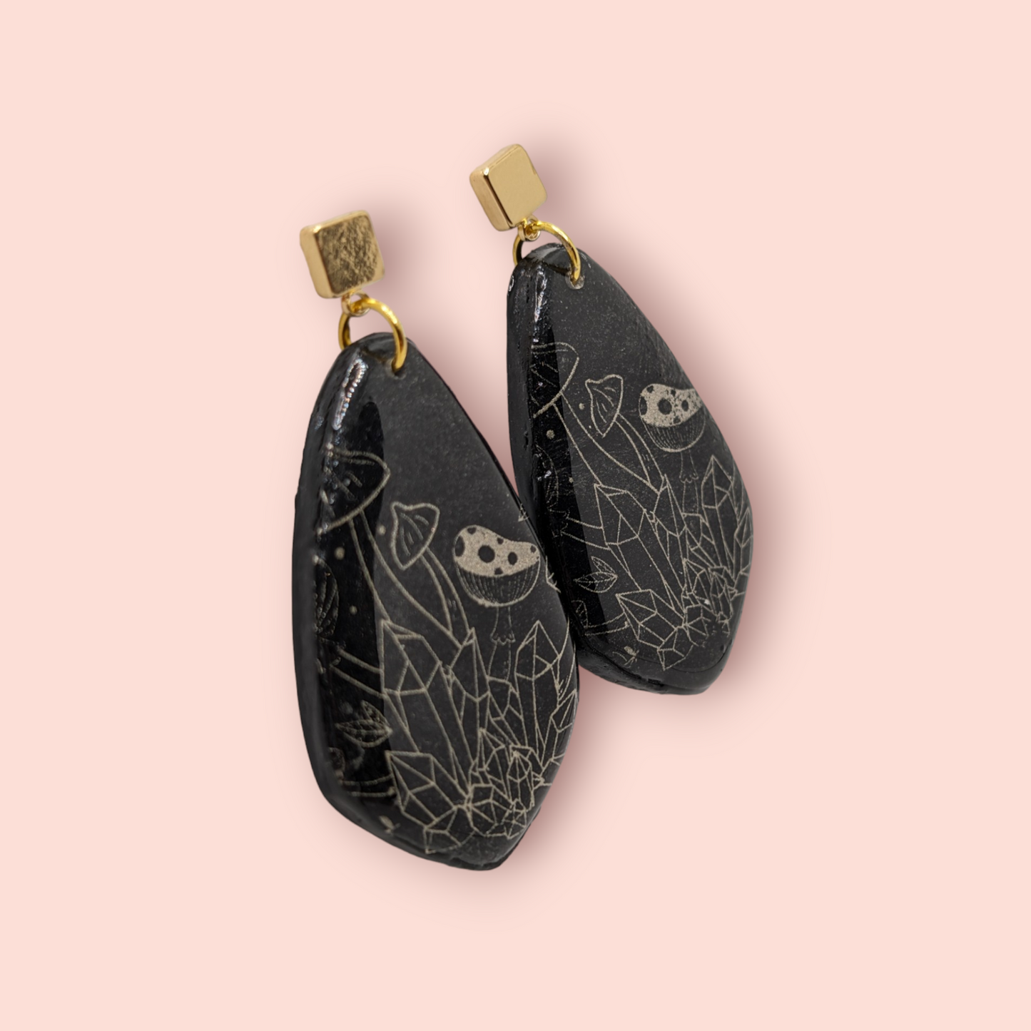Gothic mushroom & crystal, spellbinding tarot style earrings