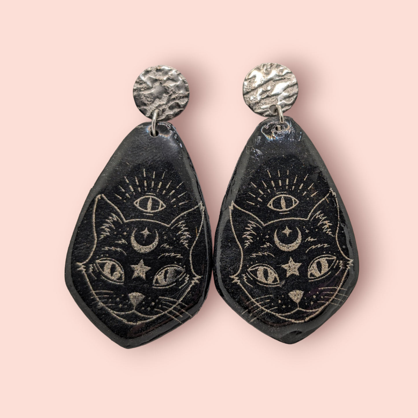 Gothic kitty spellbinding tarot style earrings
