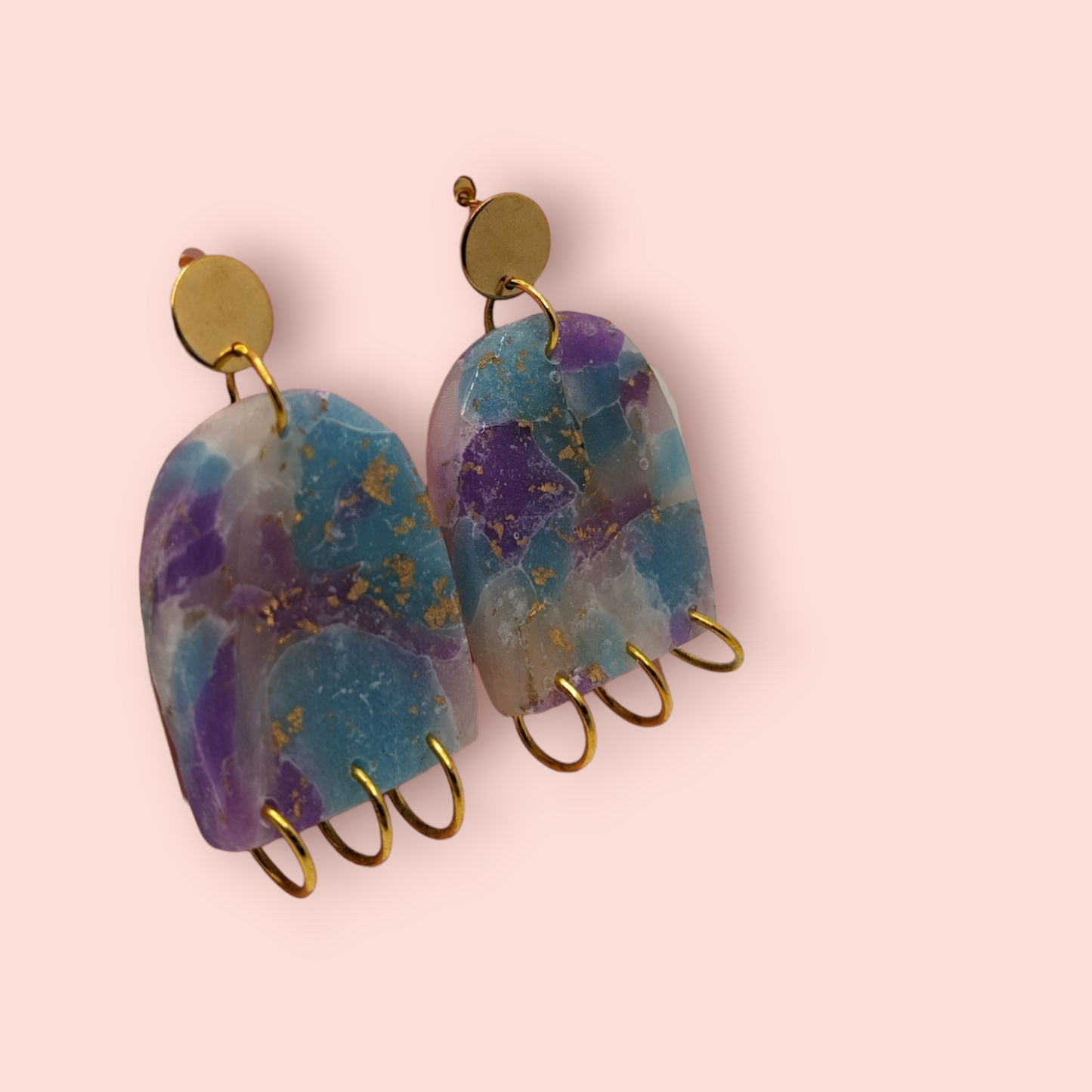 Fluorite fantasy collection polymer clay gemstone inspired drop earrings rings