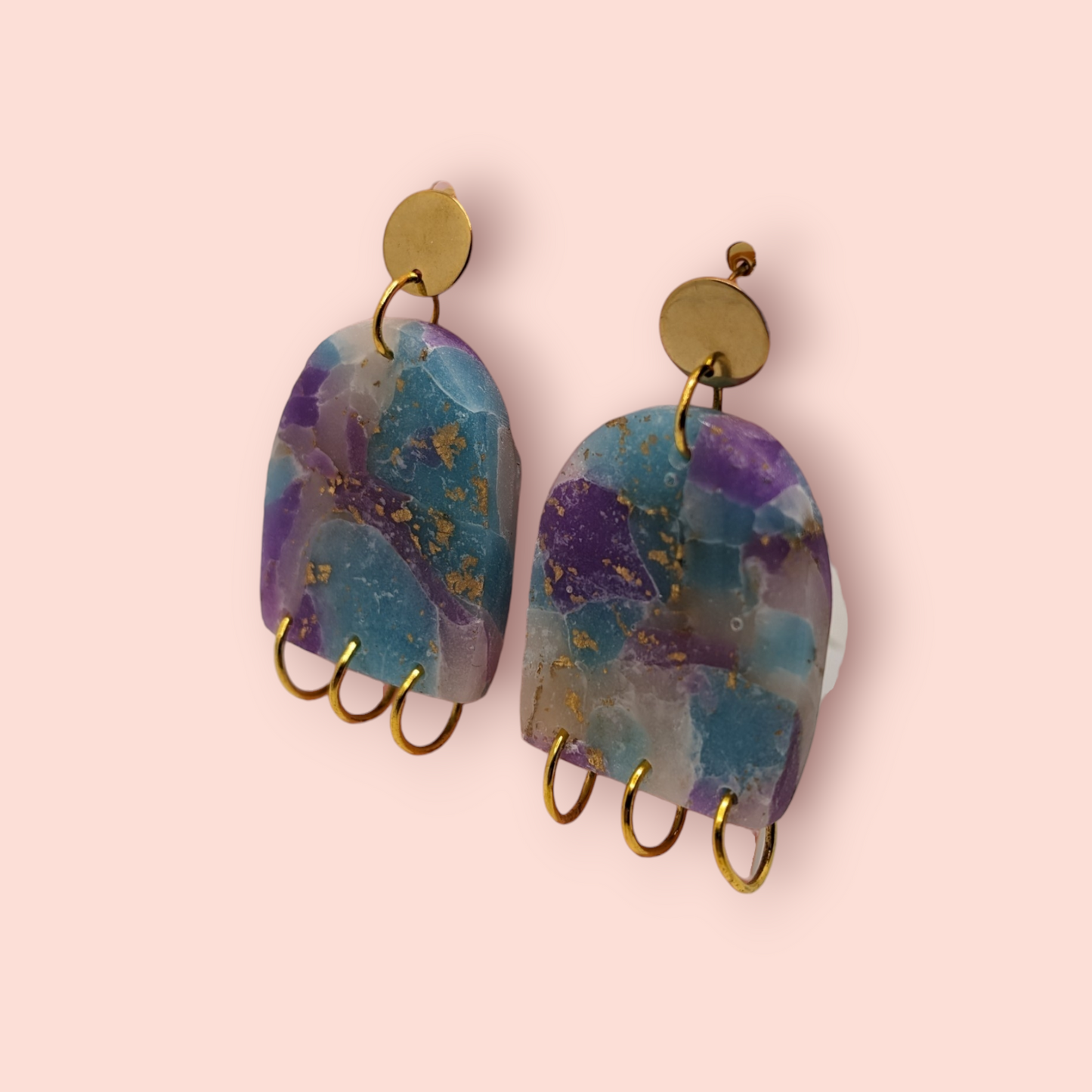 Fluorite fantasy collection polymer clay gemstone inspired drop earrings rings
