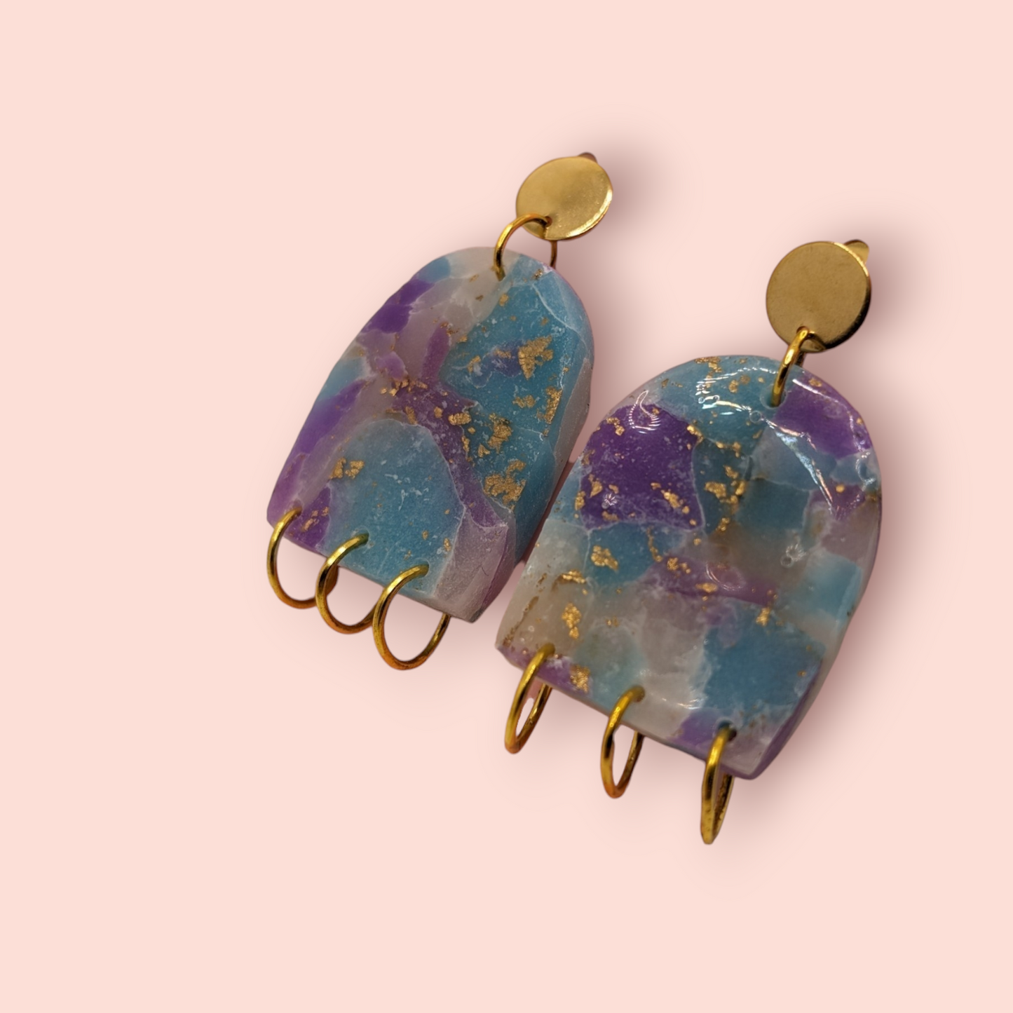 Fluorite fantasy collection polymer clay gemstone inspired drop earrings rings