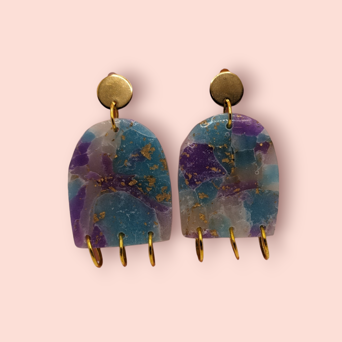 Fluorite fantasy collection polymer clay gemstone inspired drop earrings rings
