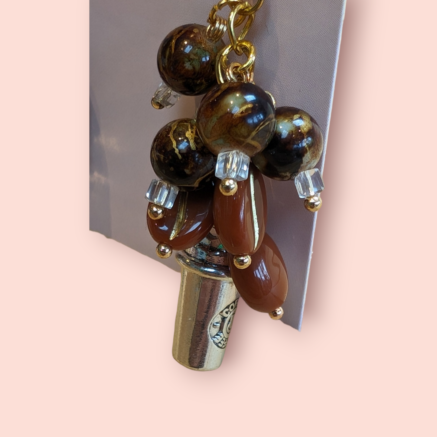 Handmade Glass Coffee Bean Earrings with Mini Coffee Cup Charm