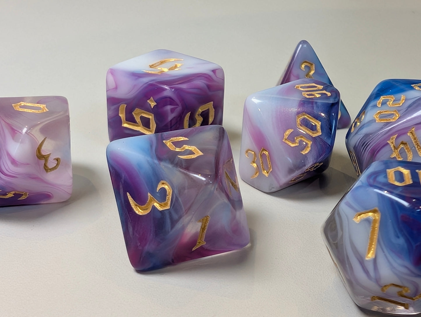 Mystic Love Dice Gift Set โ LGBTQ+ Themed TTRPG Dice & Accessories, pen, badge