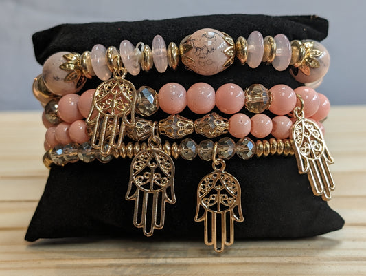 Stackems hamsa hand peach bracelet set. Spring summer collection