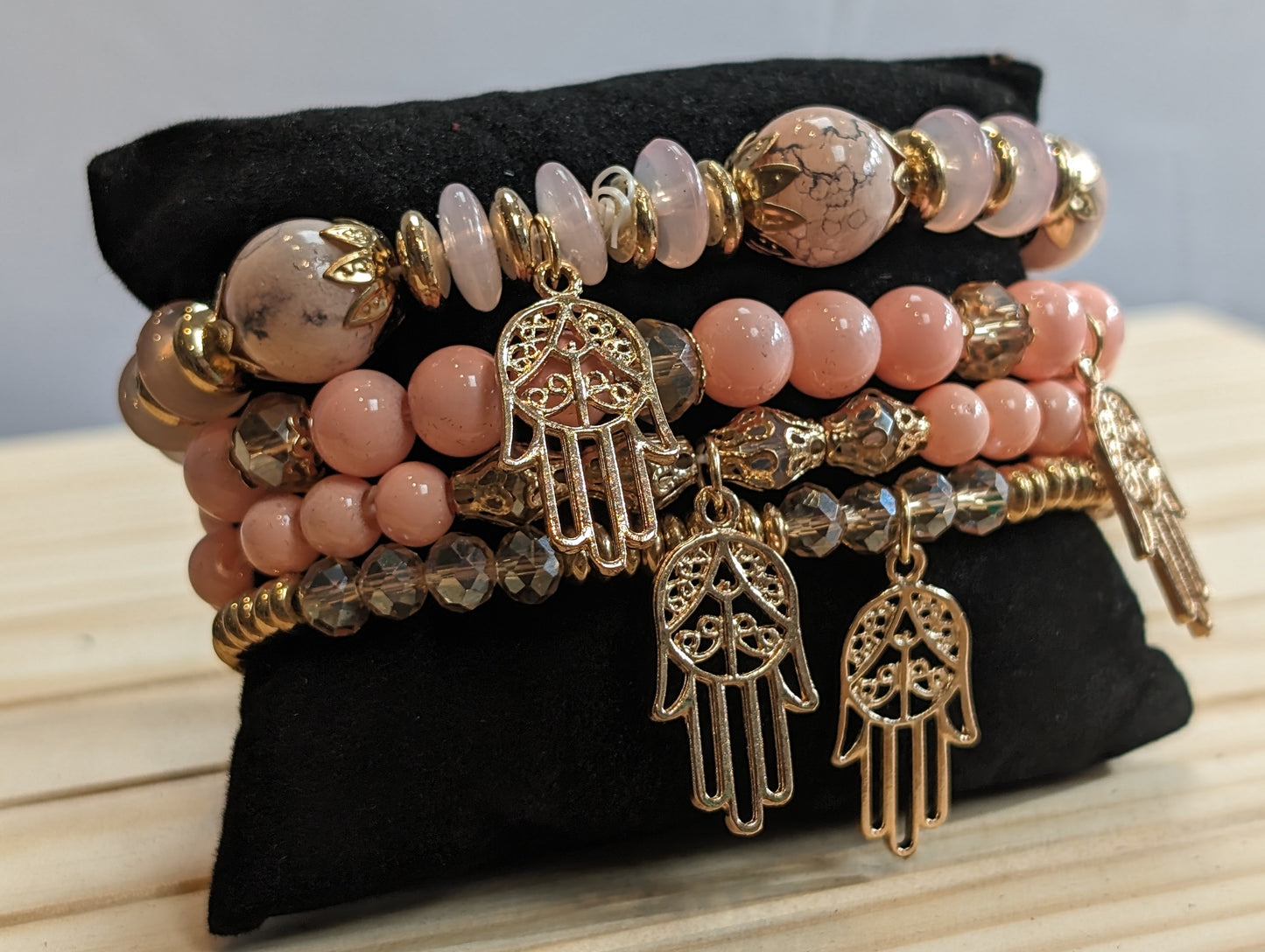 Stackems hamsa hand peach bracelet set. Spring summer collection