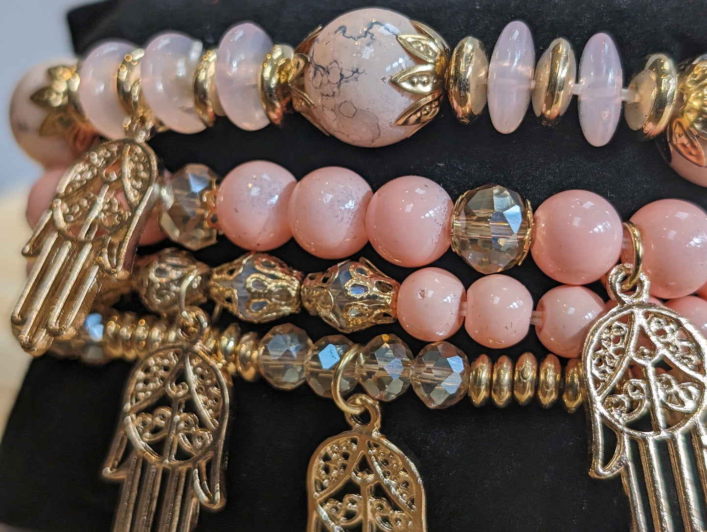 Stackems hamsa hand peach bracelet set. Spring summer collection