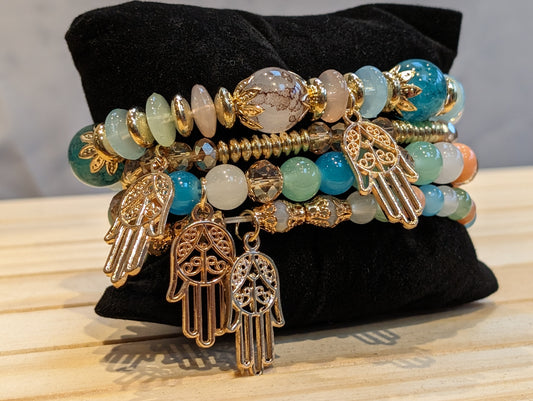 Stackems bracelet set spring summer collection : macarons, hamsa hand