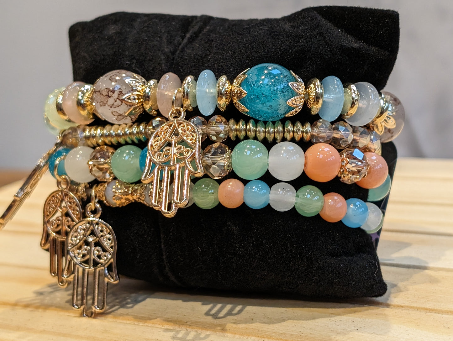 Stackems bracelet set spring summer collection : macarons, hamsa hand