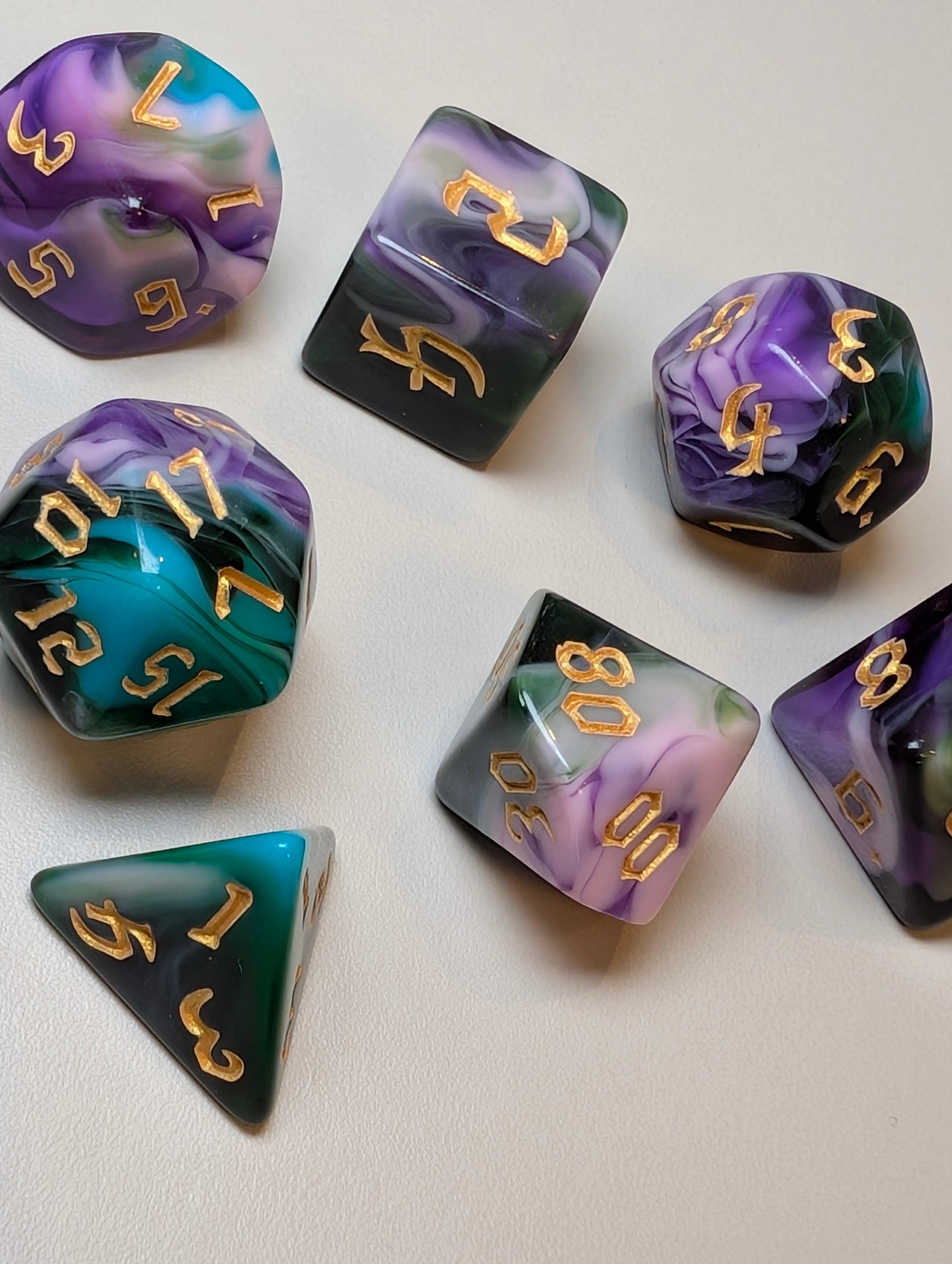 Jester's Trick Mr J Dice Set – Purple & Green Joker-Inspired RPG