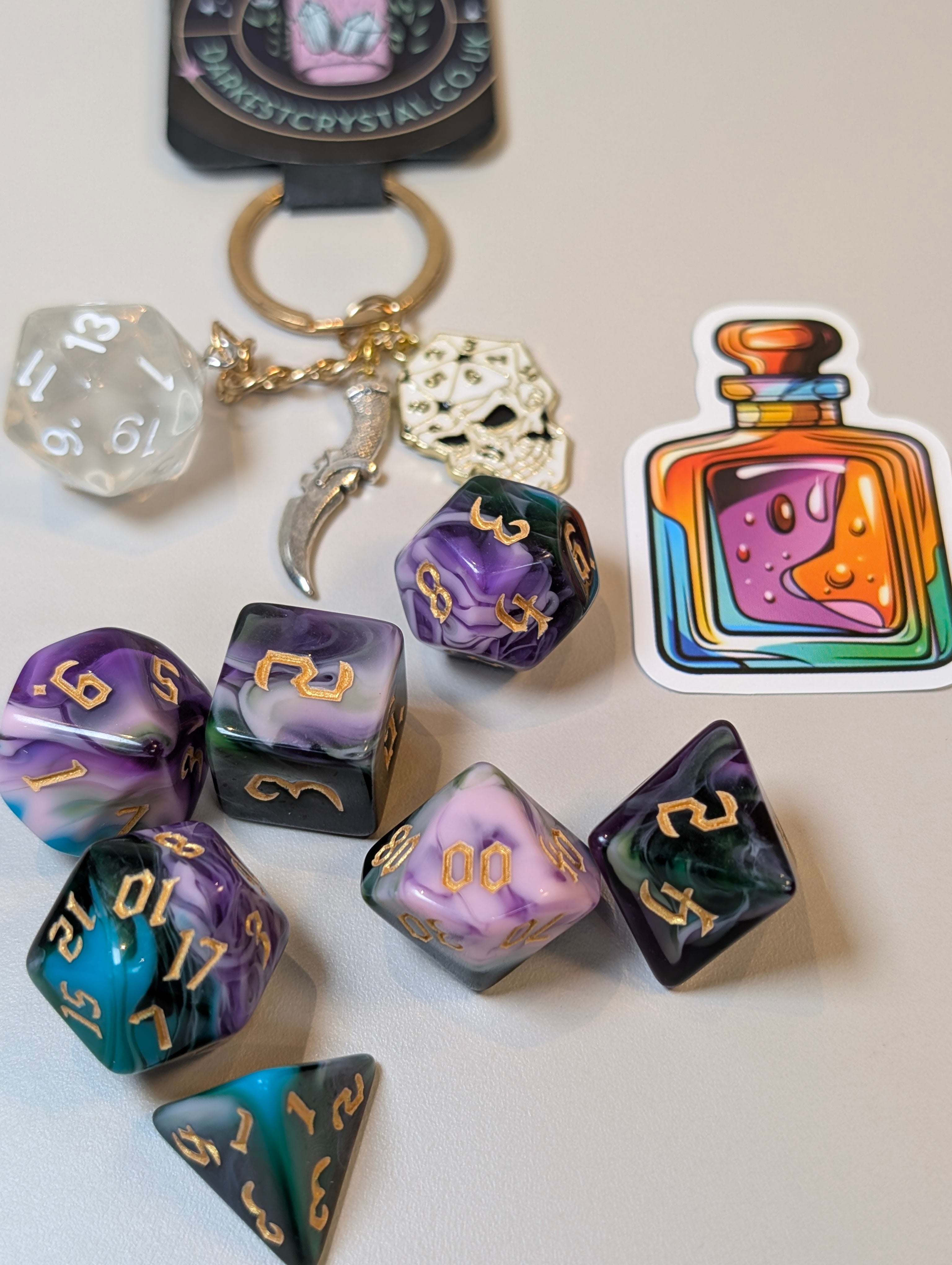 Jester's Trick Mr J Dice Set – Purple & Green Joker-Inspired RPG