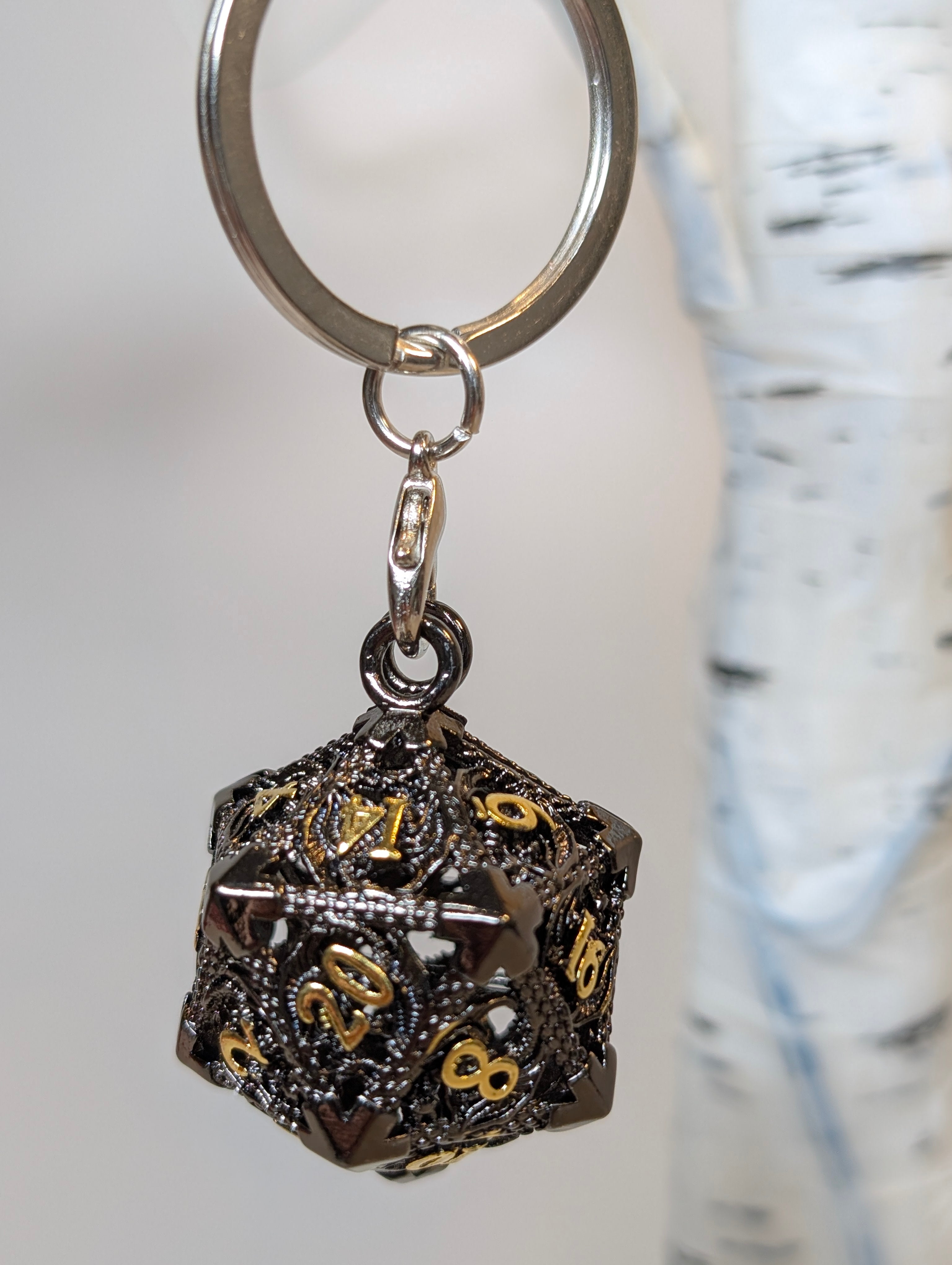 Gilded Void Hollow Metal Dice Set D20 Keychain –antique gold metal