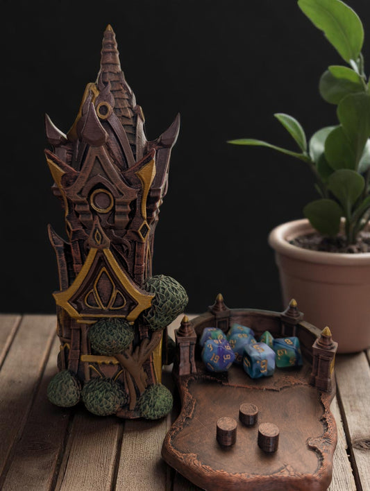 TTRPG accessories, Arcane Spire Dice Tower – Roll Like a High Elf dice tower. Gift ideas for geeks & gamers