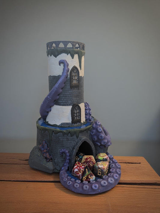 TTRPG accessories,  Kraken’s Grasp Dice Tower – Lighthouse of Lost Rolls  Gift ideas for geeks & gamers