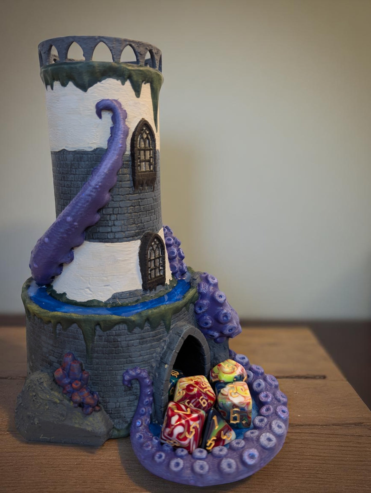 TTRPG accessories,  Kraken’s Grasp Dice Tower – Lighthouse of Lost Rolls  Gift ideas for geeks & gamers