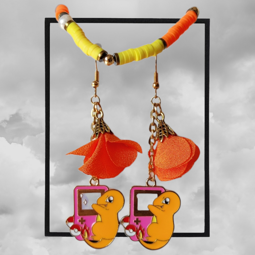 Charmander Pokémon earrings and bracelet set