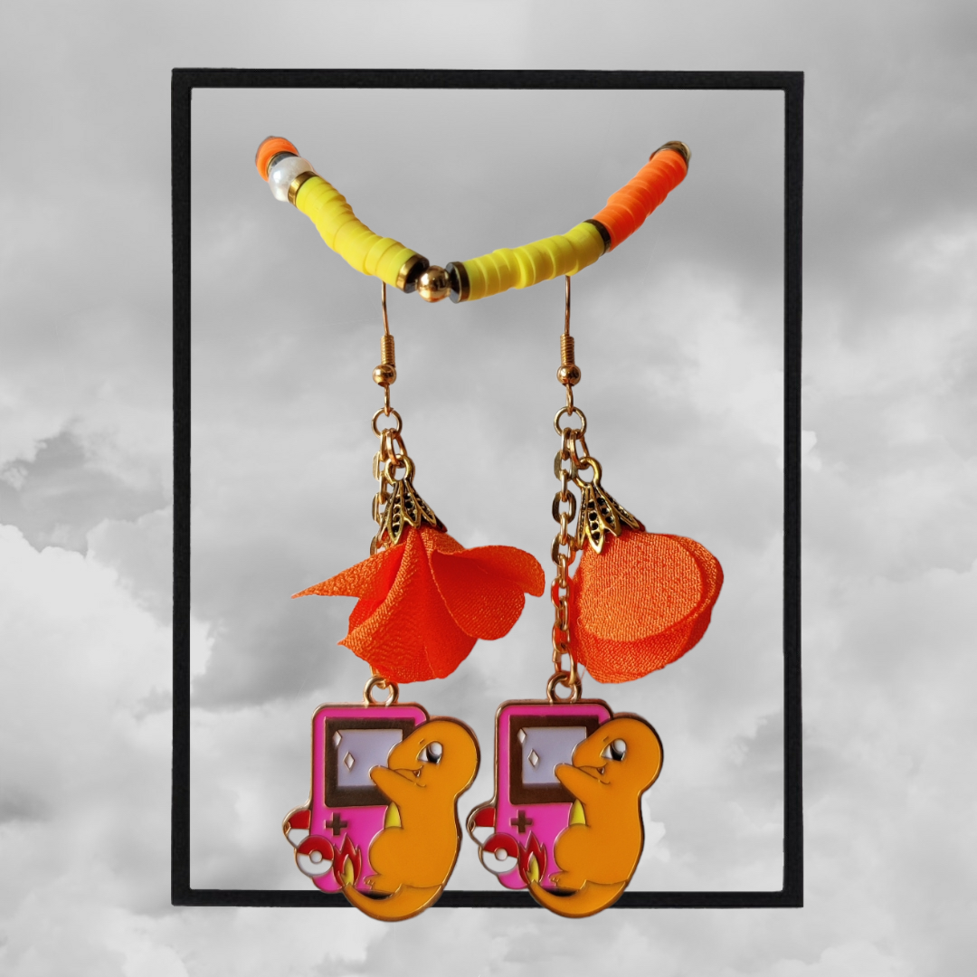 Charmander Pokémon earrings and bracelet set