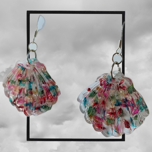 Under the sea dried flower sea shell Earrings - seaweed bliss