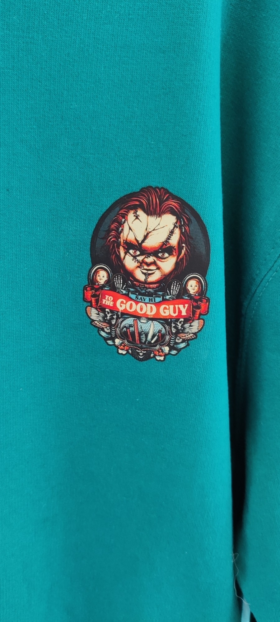 Chucky "say hi to the good guy" horror themed jumper/sweater size medium