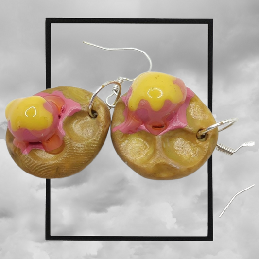 Fun topped American waffle polymer clay earrings -  ice cream waffle