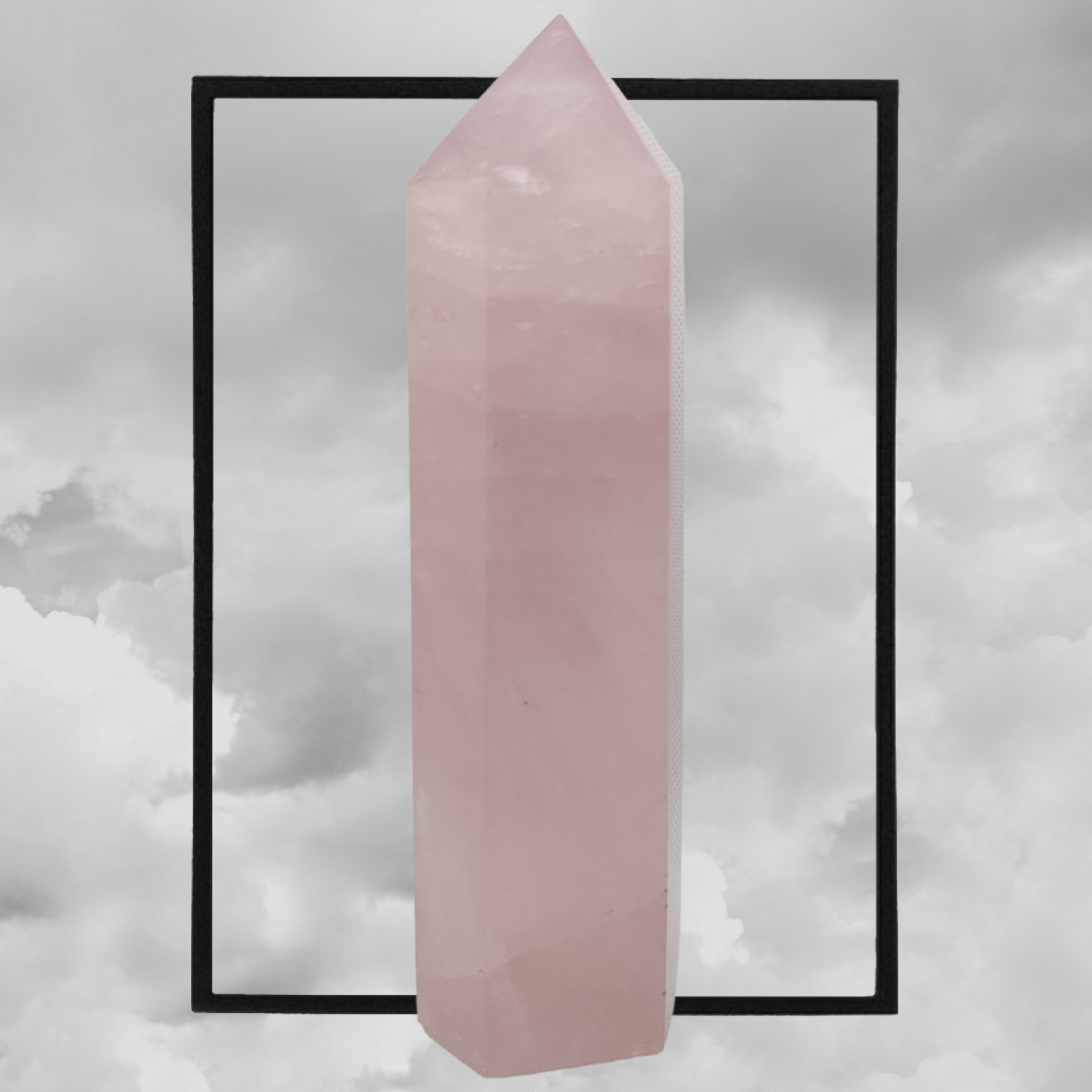 Rose quartz tower 565g, 7" x 2"