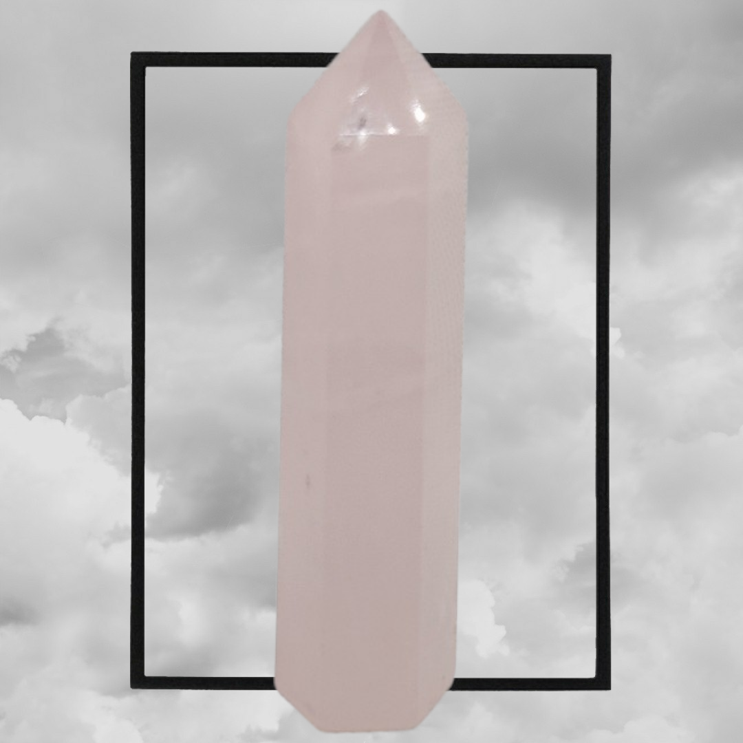 Rose quartz tower 565g, 7" x 2"