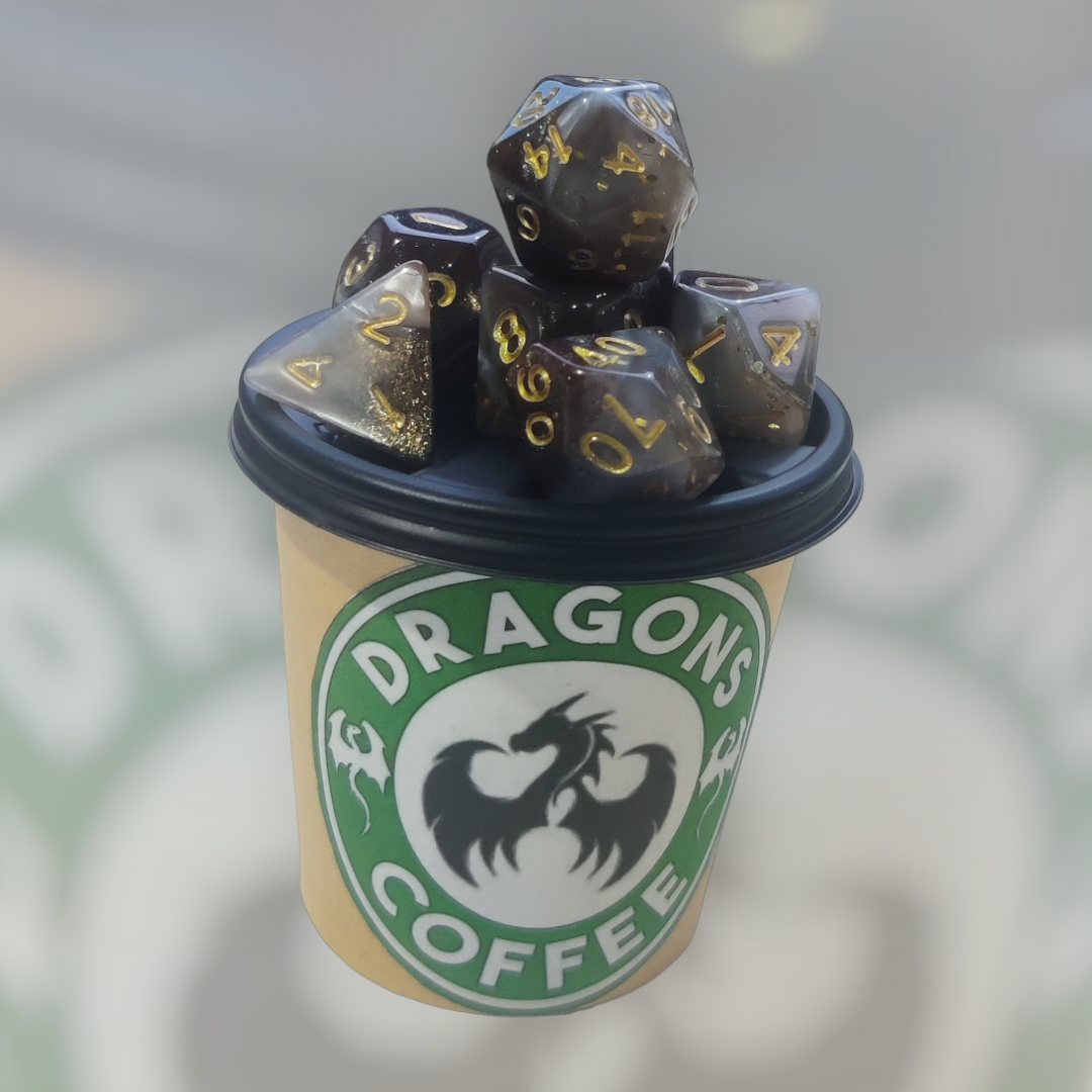 Dragon coffee d&d tabletop gaming dice - latte