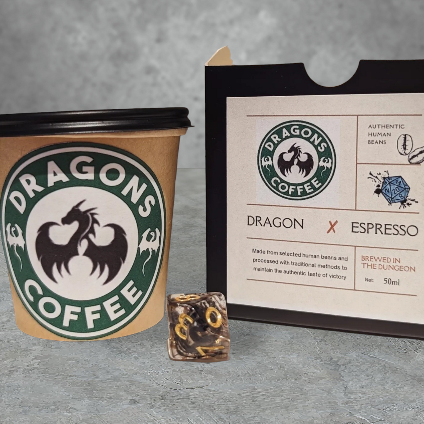 Dragons coffee "espresso" roleplay tabletop gaming dice