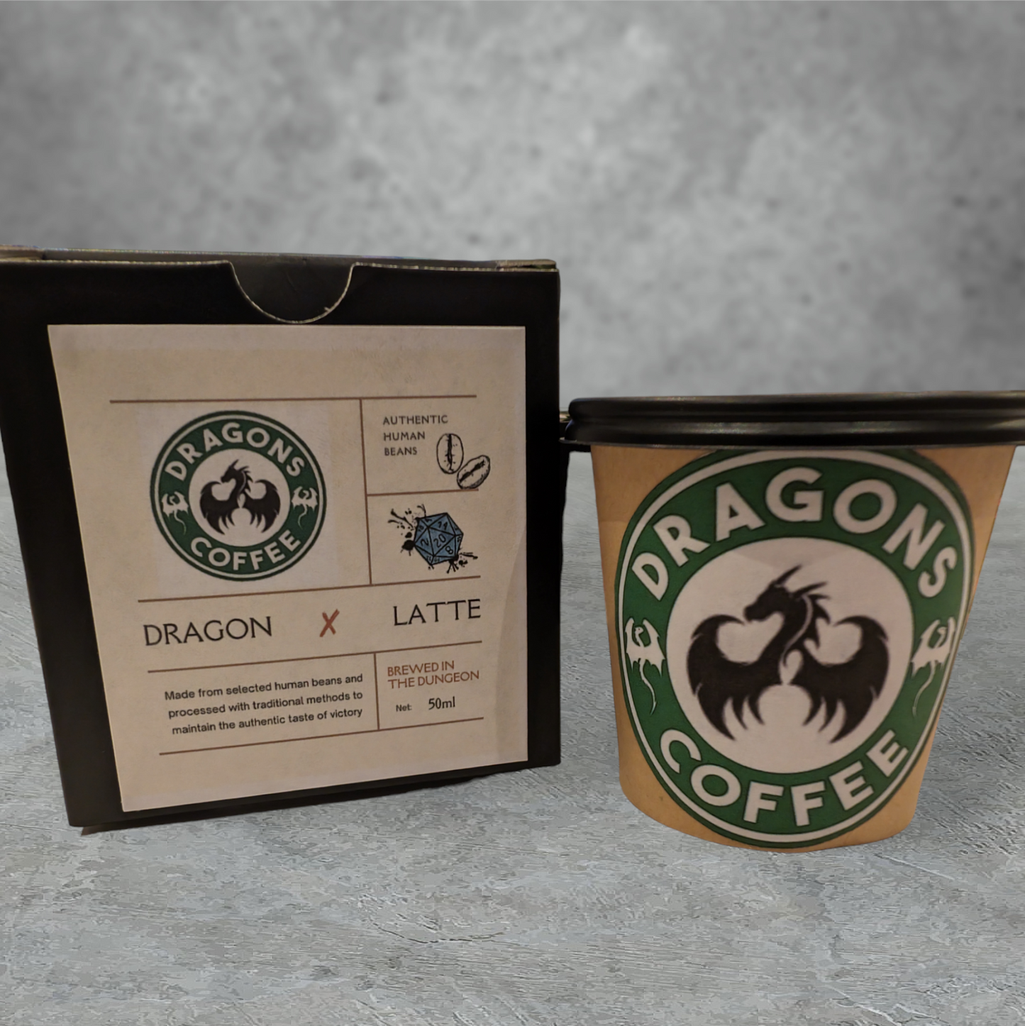 Dragon coffee d&d tabletop gaming dice - latte