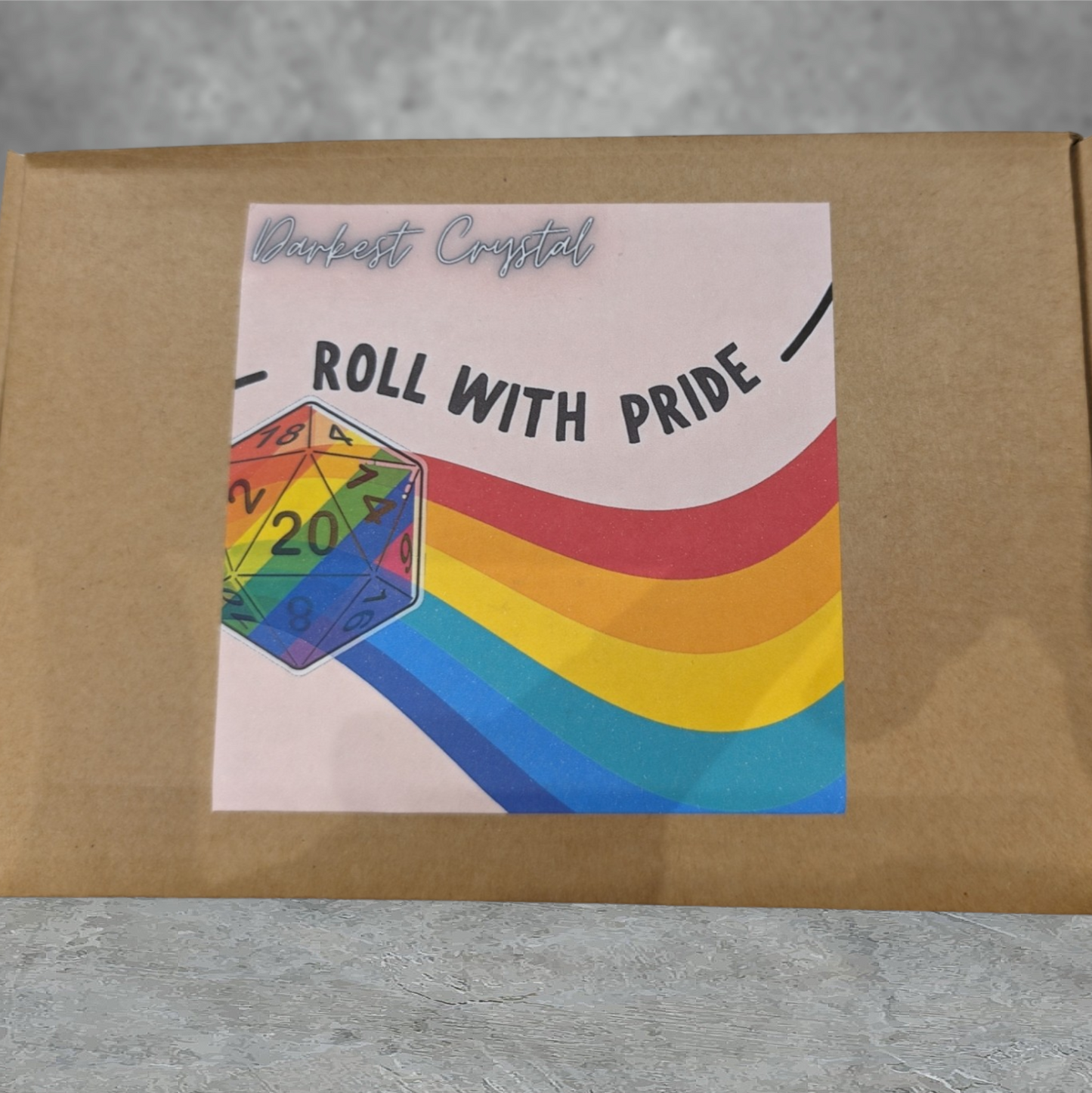 "roll with pride, bubble tea" tabletop roleplay gaming dice