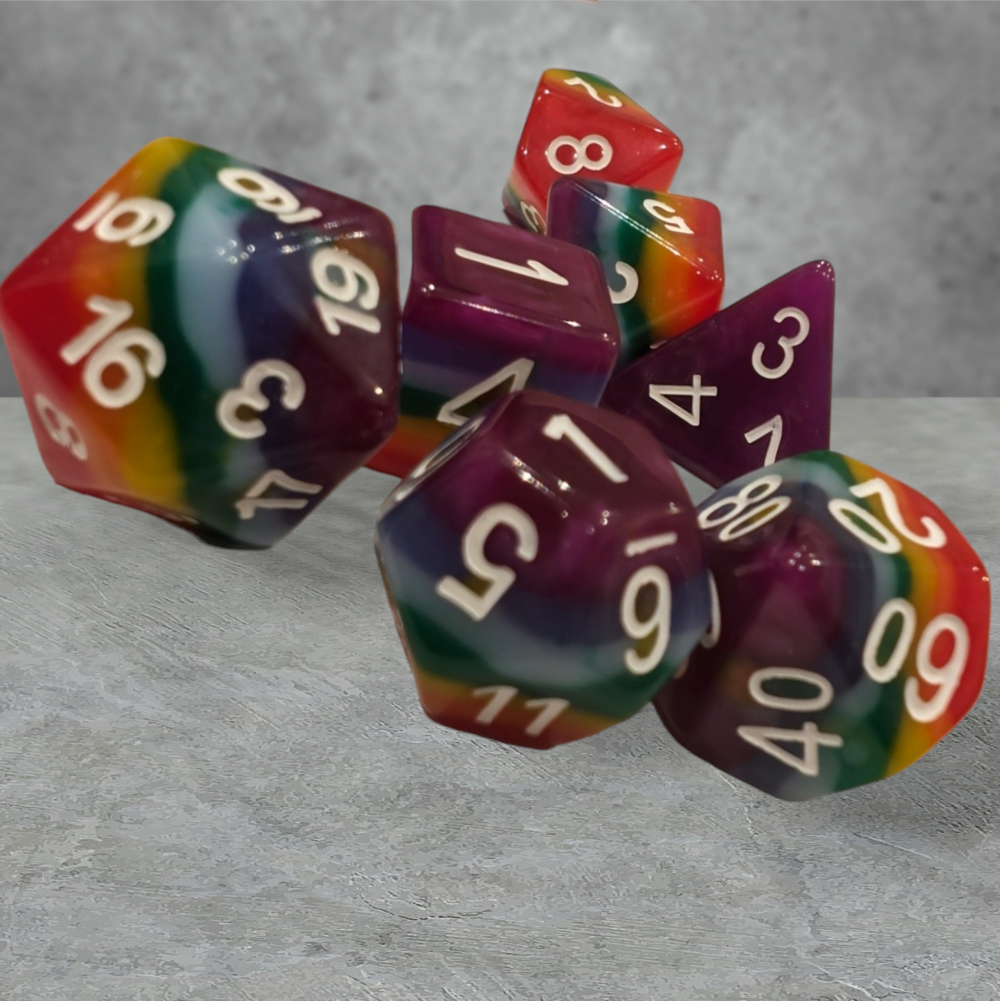 "roll with pride, bubble tea" tabletop roleplay gaming dice