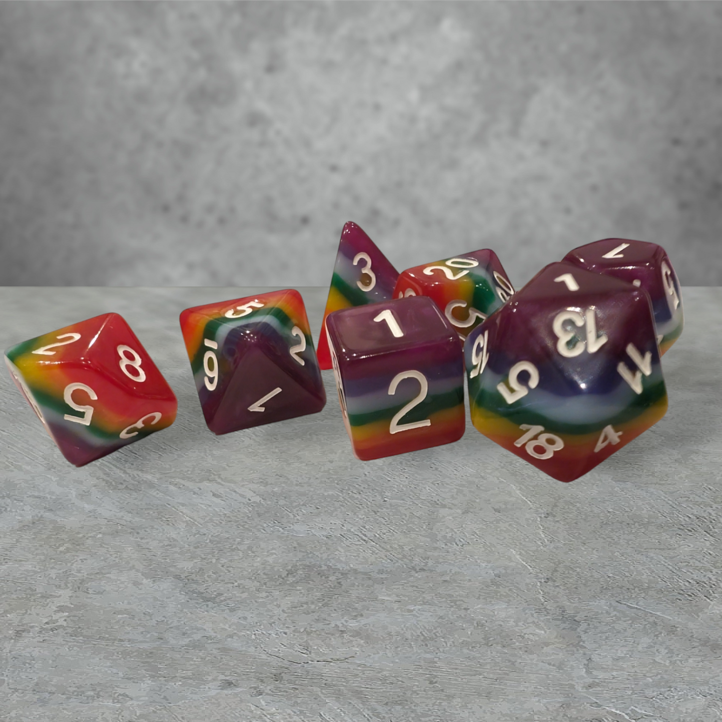 "roll with pride, bubble tea" tabletop roleplay gaming dice