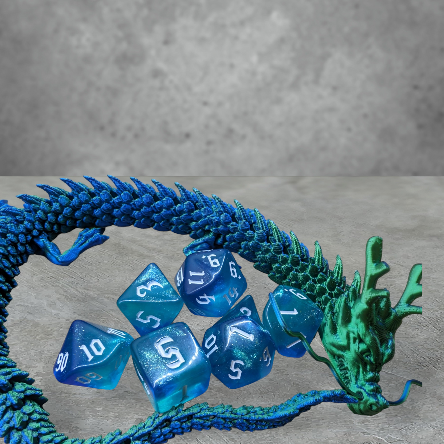 "water dragon" 3d dragon tabletop roleplay gaming dice gift set