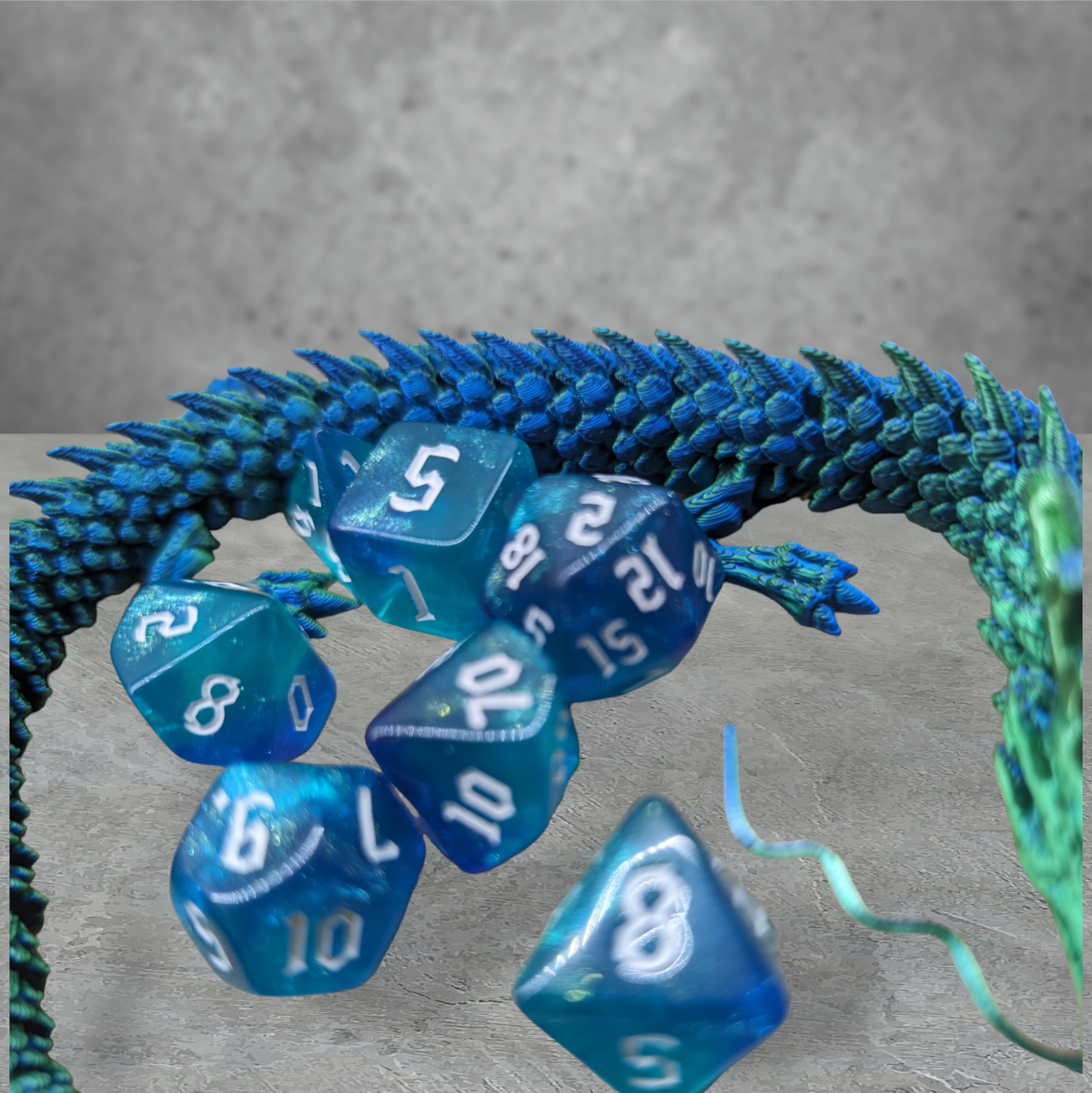 "water dragon" 3d dragon tabletop roleplay gaming dice gift set