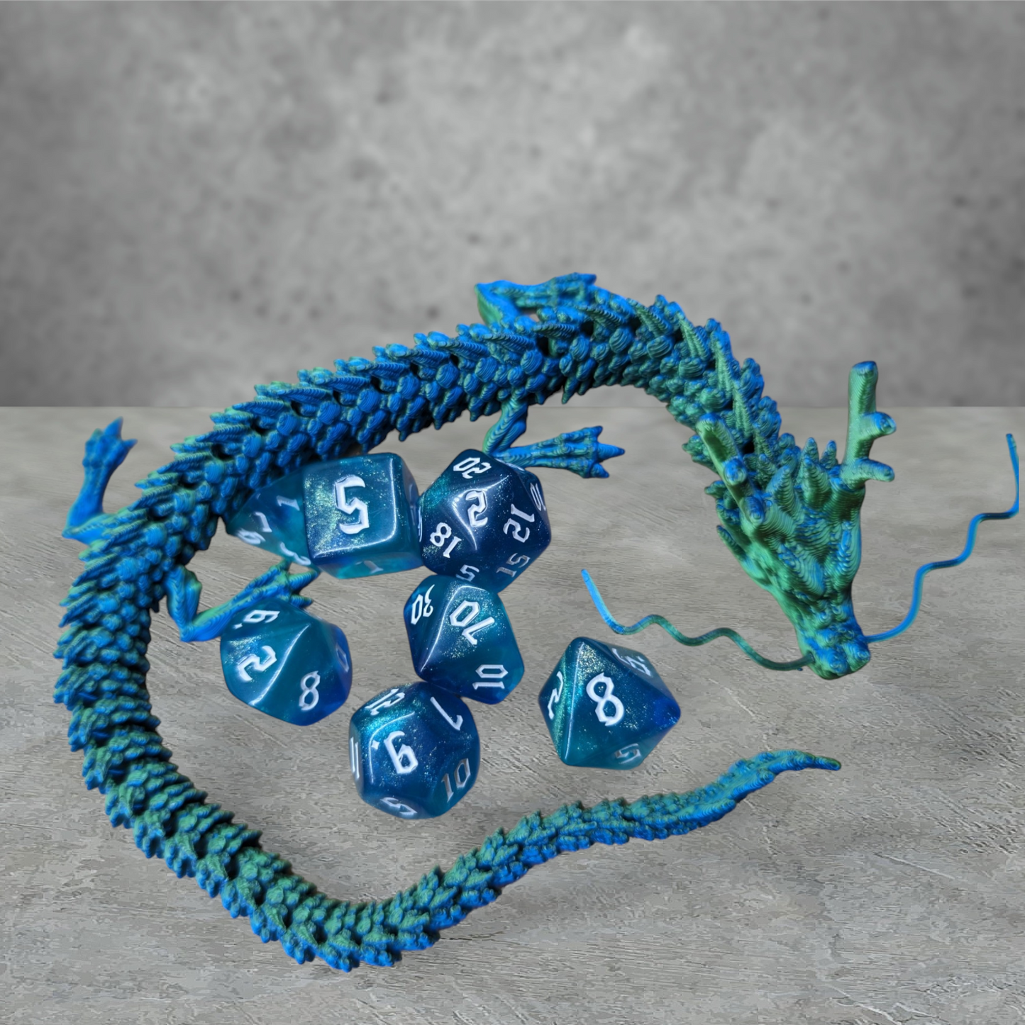 "water dragon" 3d dragon tabletop roleplay gaming dice gift set