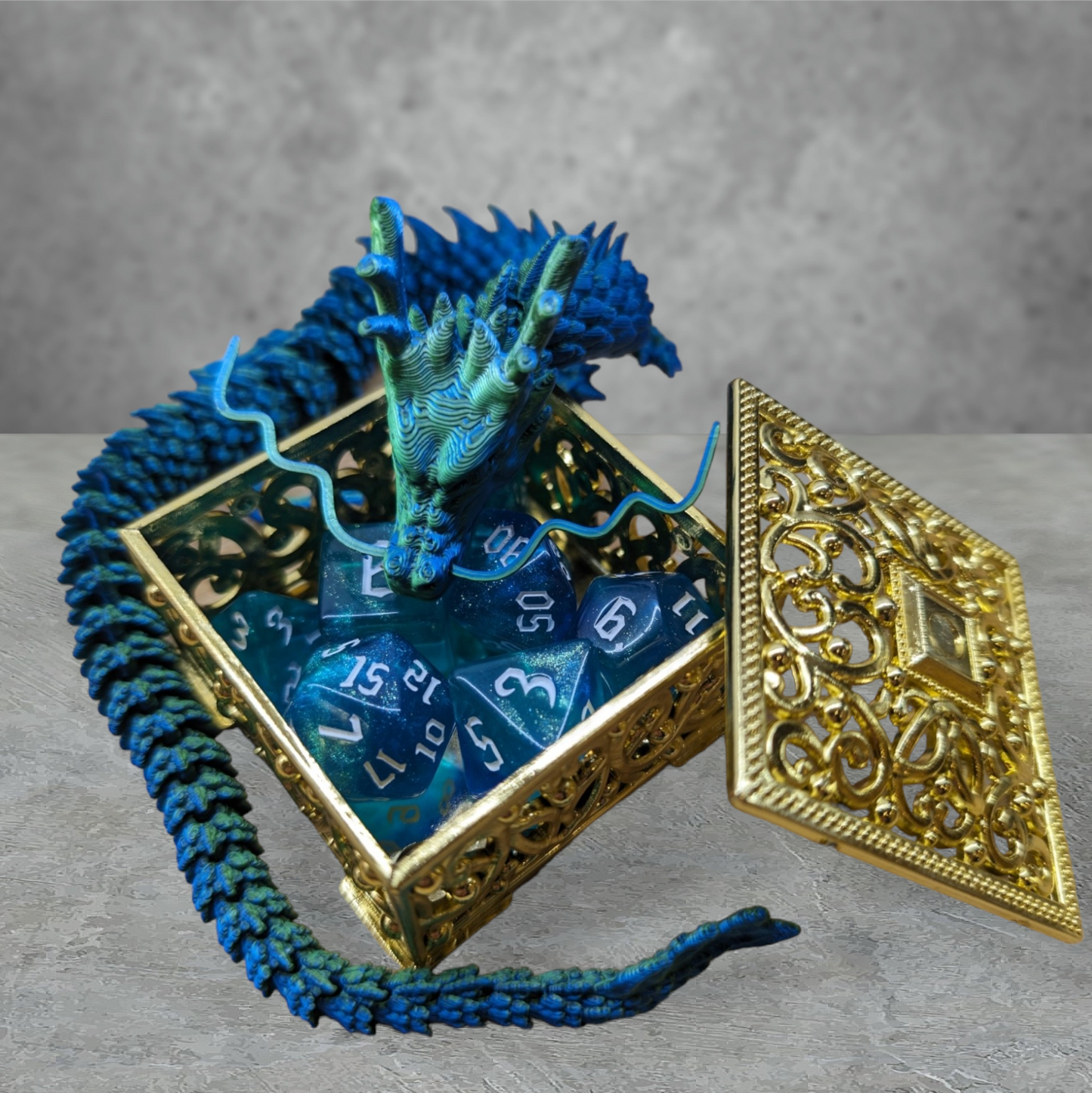 "water dragon" 3d dragon tabletop roleplay gaming dice gift set