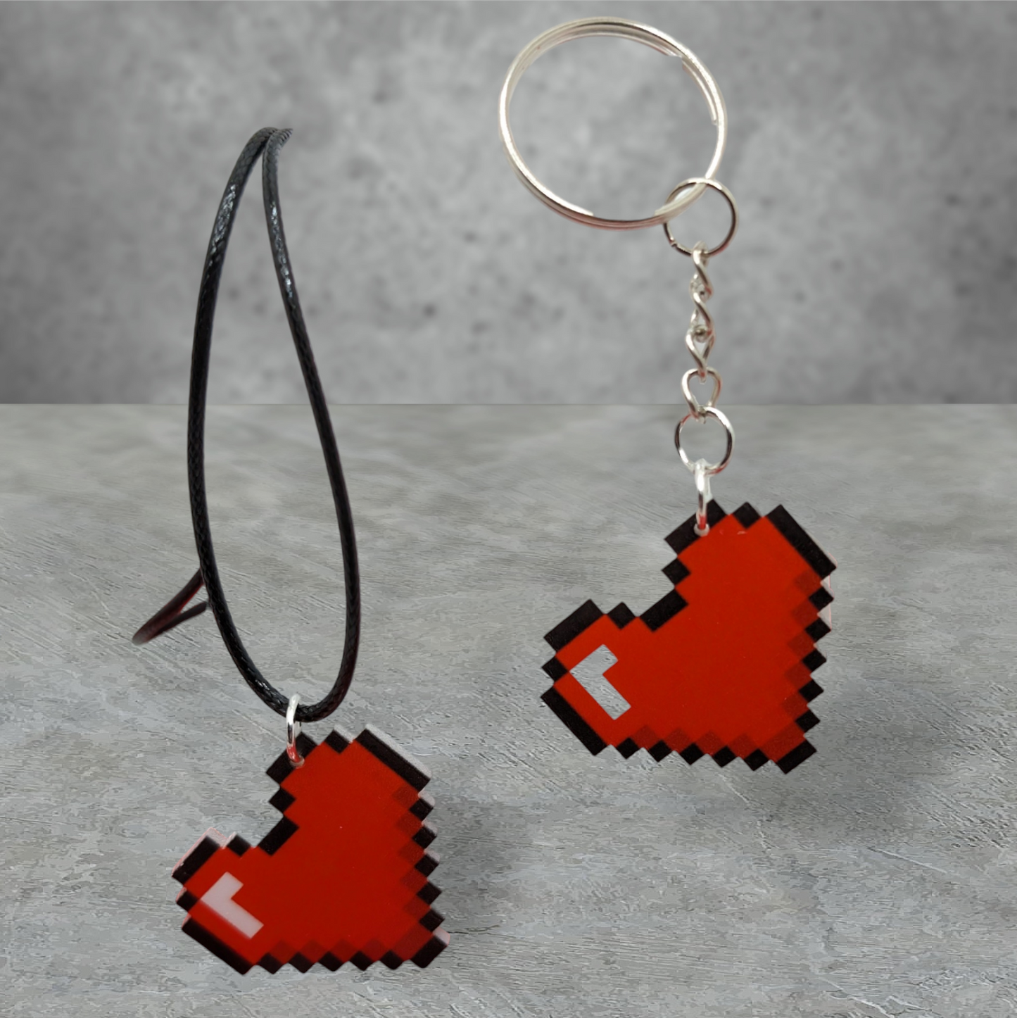 "pixelmate" pixel heart couple gift, necklace & keyring