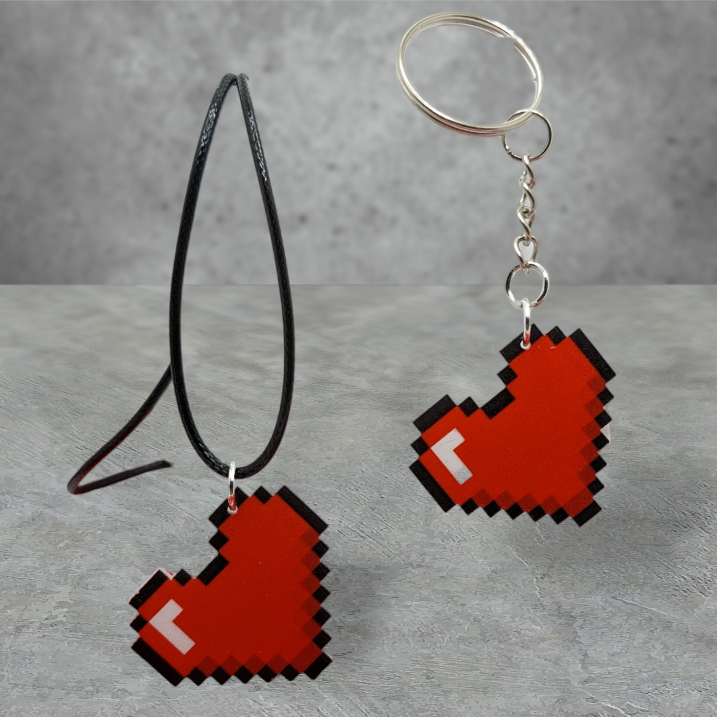 "pixelmate" pixel heart couple gift, necklace & keyring