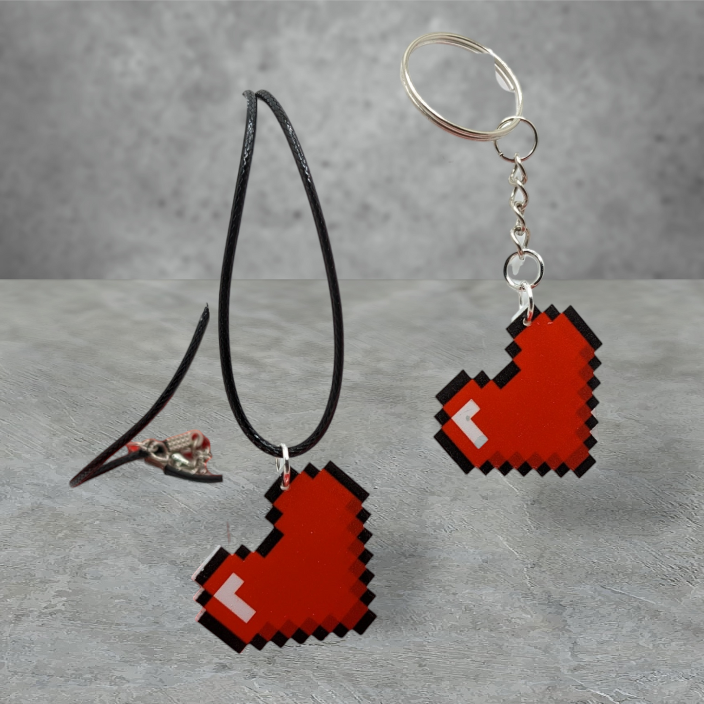 "pixelmate" pixel heart couple gift, necklace & keyring