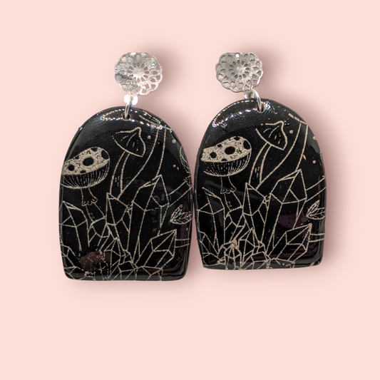 Gothic, mushroom,crystal, spellbinding style earrings